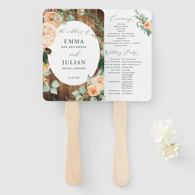 Botanical Boho Rustic Barn Wood Wedding Program Hand Fan (Front and Back)