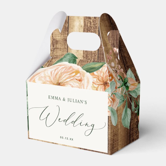 Botanical Boho Rustic Woodgrain Farm Barn Wedding Favor Box (Front Side)