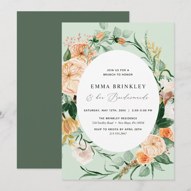 Botanical Boho Sage Bridesmaids Luncheon Brunch Invitation (Front/Back)