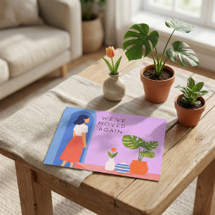 Botanical boho  we've moved  again announcement postcard