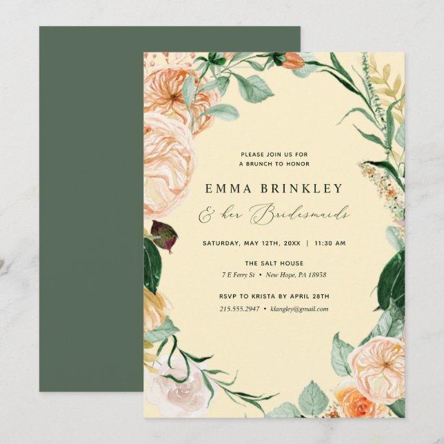 Botanical Boho Yellow Bridesmaids Luncheon Brunch Invitation (Front/Back)