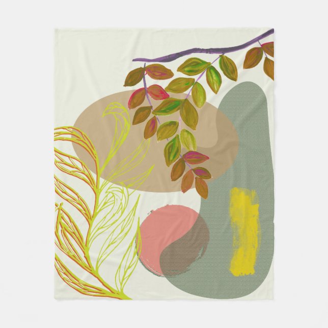 Botanical Boho Yellow Green Fleece Blanket (Front)