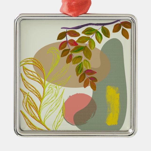 Botanical Boho Yellow Green Metal Ornament (Front)