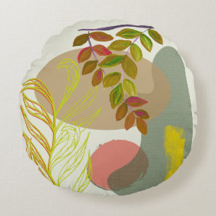 Botanical Boho Yellow Green Round Pillow