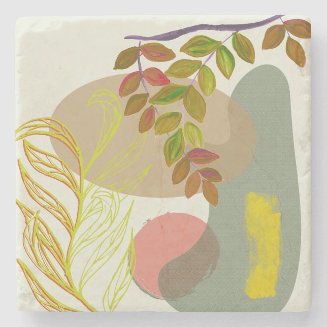 Botanical Boho Yellow Green Stone Coaster (Front)