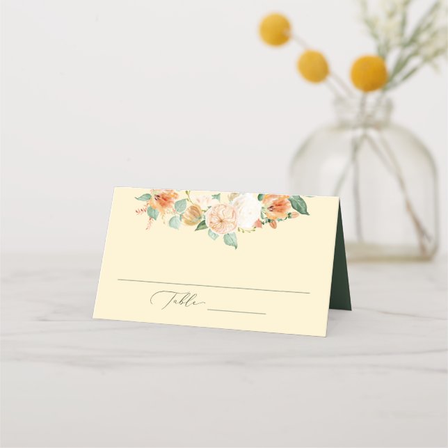 Botanical Boho Yellow Greenery Floral Wedding Place Card (Front)