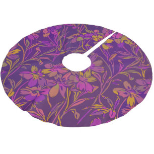 Botanical Bold Floral Pattern in Dark Purple Brushed Polyester Tree Skirt