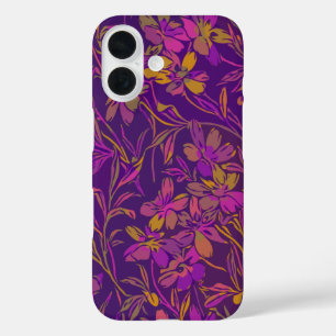 Botanical Bold Floral Pattern in Dark Purple iPhone 16 Case
