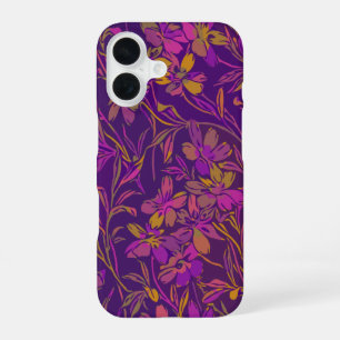 Botanical Bold Floral Pattern in Dark Purple iPhone 16 Case