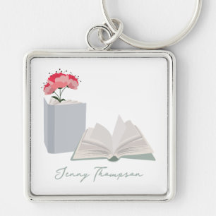 Botanical Books & Library Reading Custom Name Keychain