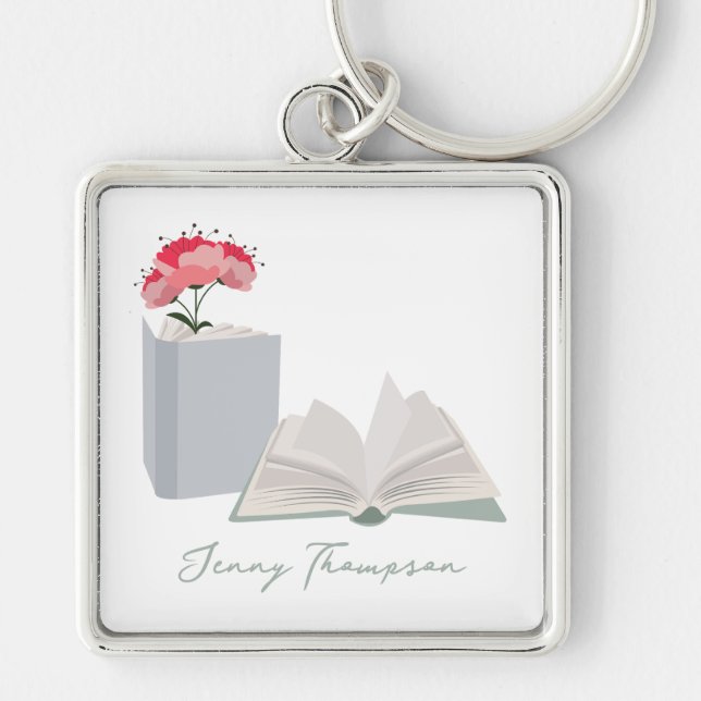 Botanical Books & Library Reading Custom Name Keychain (Front)