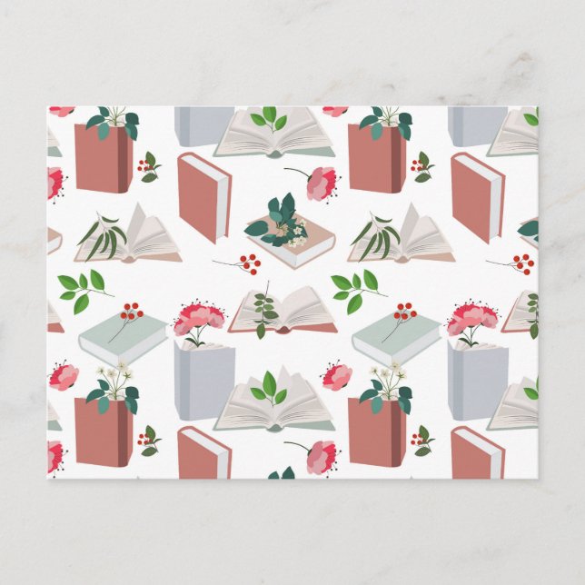 Botanical Books & Library Reading Pattern Holiday Postcard (Front)