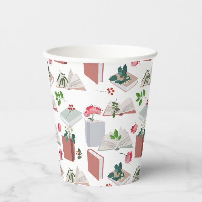 Botanical Books & Library Reading Pattern Paper Cups (Front)