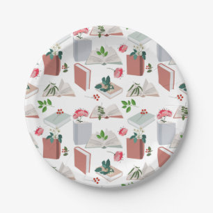 Botanical Books & Library Reading Pattern Paper Plate