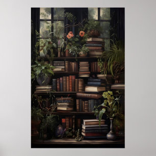 Botanical Books Print, Green Library, Vintage Poster