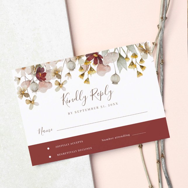 Botanical Bordeaux Watercolor Wedding RSVP (Creator Uploaded)
