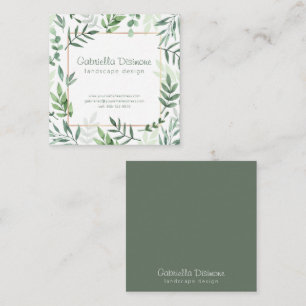 Botanical Border Sage Green Square Business Card