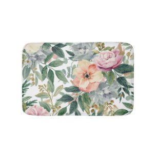 Botanical Bouquet Watercolor Eucalyptus Leaves Bath Mat