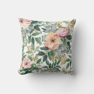 Botanical Bouquet Watercolor Eucalyptus Leaves Throw Pillow