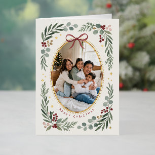 Botanical Bow Design Merry Christmas Photo Foil Holiday Card