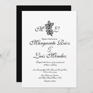 Botanical Branch Caligraphy Monogrammed Wedding  Invitation