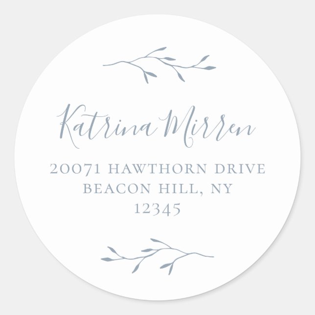 Botanical Branch Dusty Blue Return Address Sticker (Front)