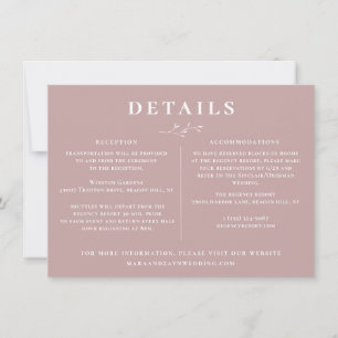 Botanical Branch Dusty Mauve Rose Wedding Details Invitation