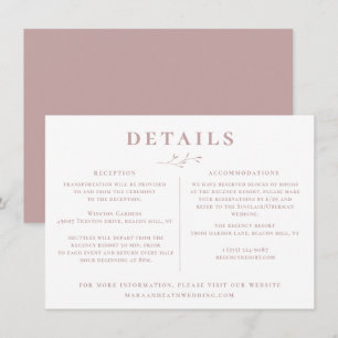 Botanical Branch Dusty Mauve Rose Wedding Details  Invitation