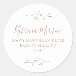 Botanical Branch Dusty Rose Return Address Sticker
