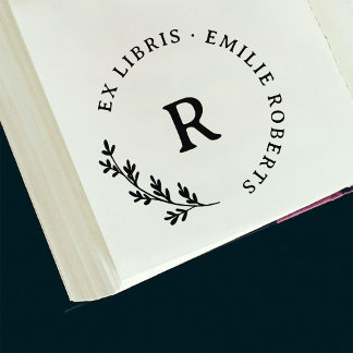 Botanical Branch Initial Round Name Ex Libris Self-inking Stamp