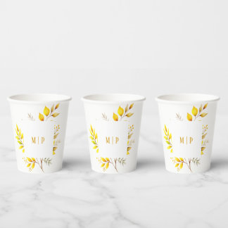 Botanical Branches watercolor theme Yellow colors Paper Cups