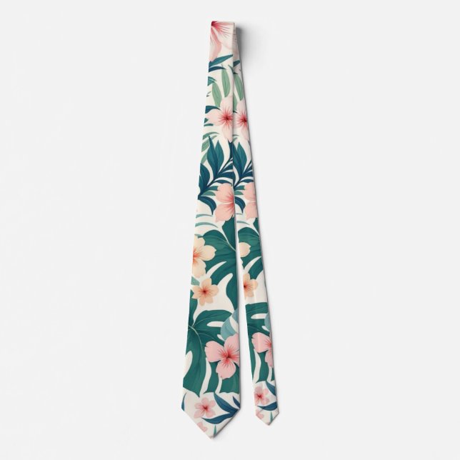 Botanical Breeze – Tropical Floral Pattern Neck Ti Tie (Front)