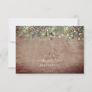 Botanical Brick Greenery String Lights Wedding RSVP Card