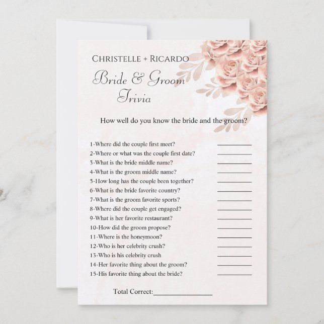 Botanical bride trivia bridal shower game Card (Front)
