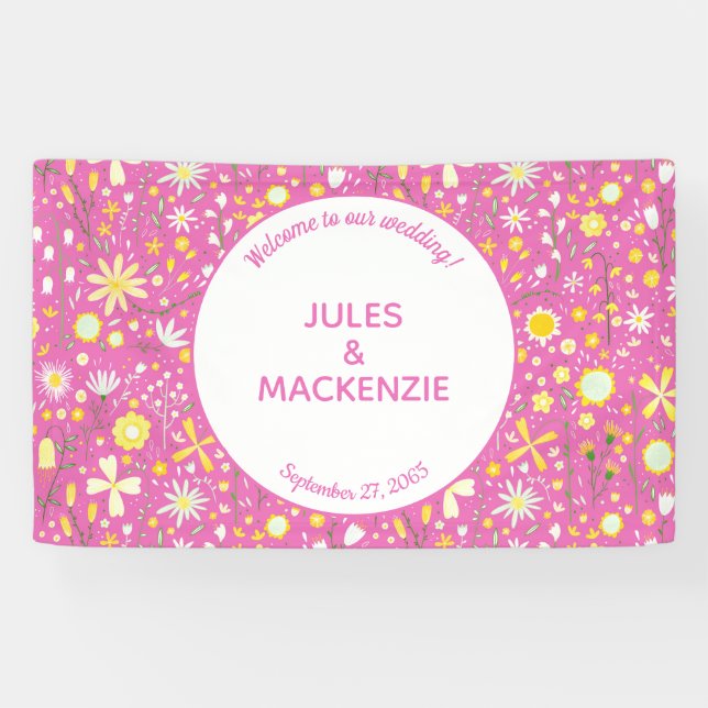 Botanical Bright Pink Wildflower Floral Banner (Horizontal)