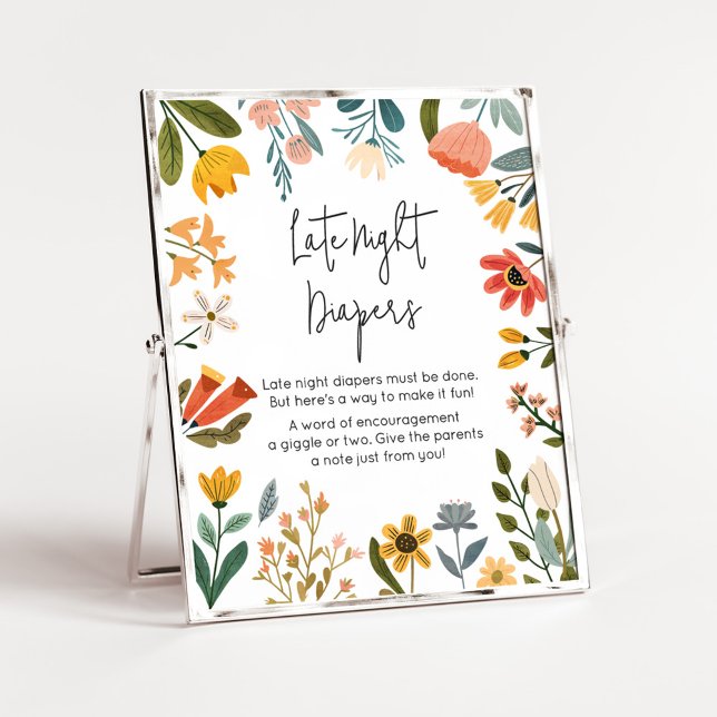 Botanical Bright Wildflower Late Night Diapers Poster (Botanical Bright Wildflower Baby Shower Late Night Diapers Sign
)