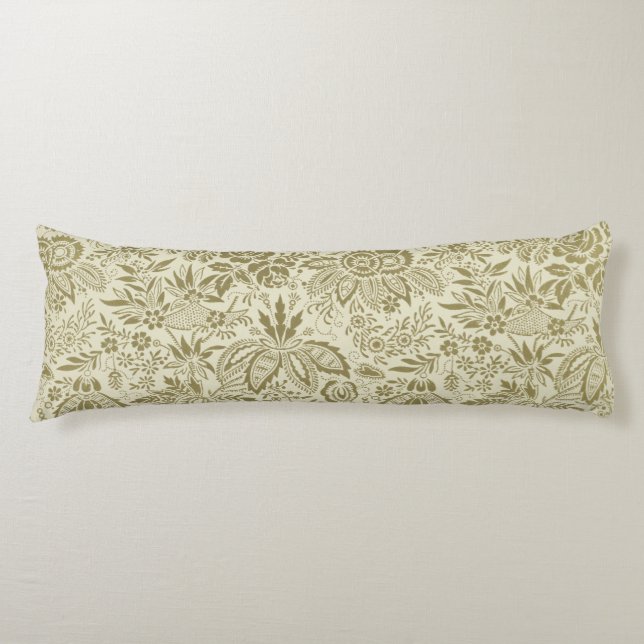 Botanical Brocade Toile Floral Green Sage Pattern Body Pillow (Front)