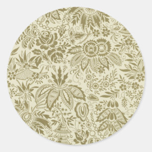 Botanical Brocade Toile Floral Green Sage Pattern Classic Round Sticker