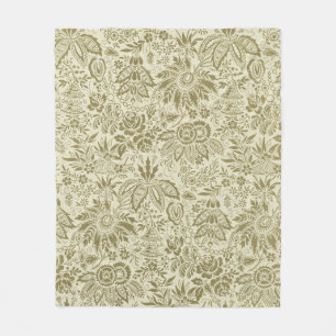 Botanical Brocade Toile Floral Green Sage Pattern Fleece Blanket