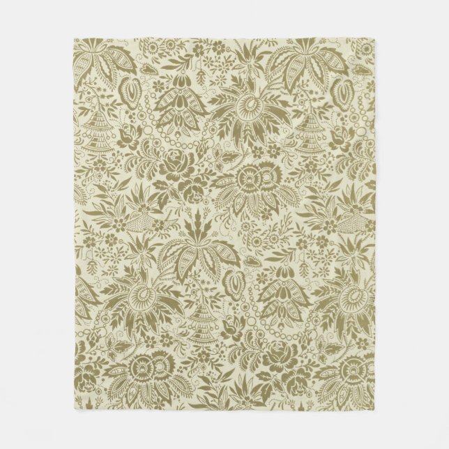 Botanical Brocade Toile Floral Green Sage Pattern Fleece Blanket (Front)