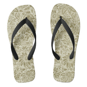 Botanical Brocade Toile Floral Green Sage Pattern Flip Flops