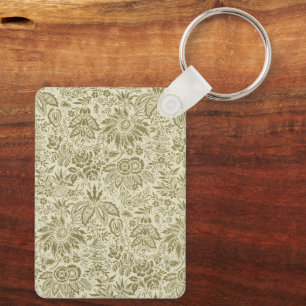 Botanical Brocade Toile Floral Green Sage Pattern Keychain