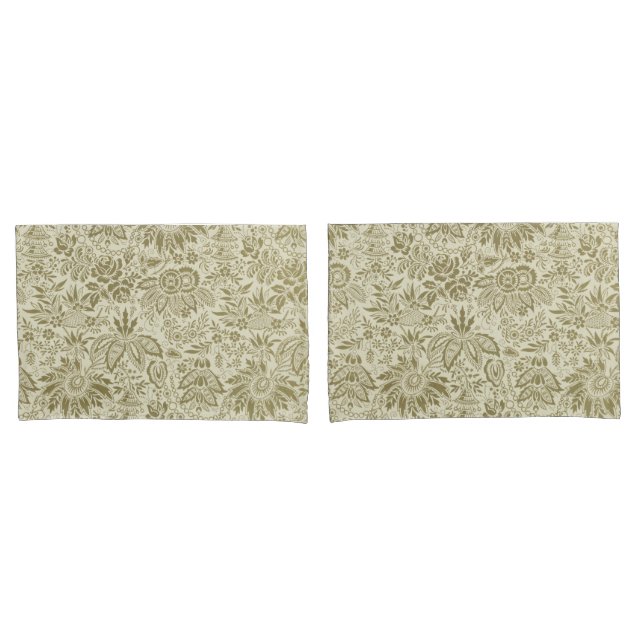 Botanical Brocade Toile Floral Green Sage Pattern Pillowcase (Front-Set)
