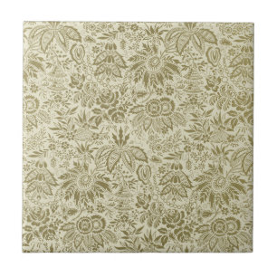 Botanical Brocade Toile Floral Green Sage Pattern Tile