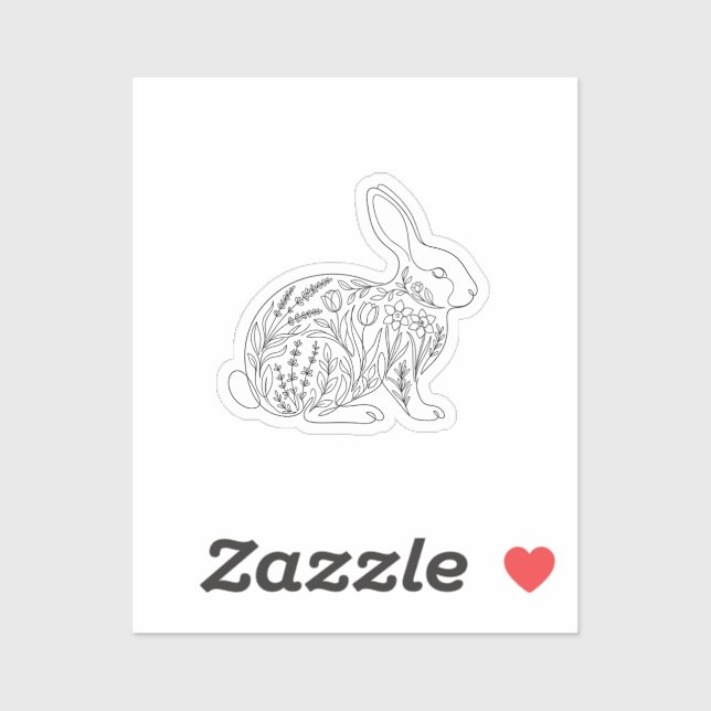 Botanical Bunny Silhouette Floral Line Art Sticker (Feuille)