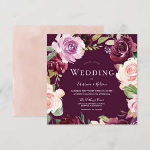 Botanical Burgundy Blush Watercolor Wedding Invitation