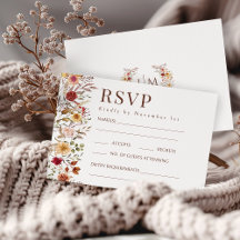 Botanical Burgundy Fall Floral Wedding RSVP Cards