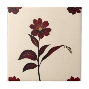 Botanical Burgundy Flowers with Gold Tile