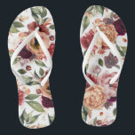 Botanical Burgundy Red and Orange Floral Pattern Flip Flops<br><div class="desc">Fall flowers elegant earthy tones flip flops for any party</div>