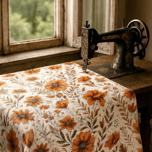 Botanical Burnt Orange on White Floral Fabric